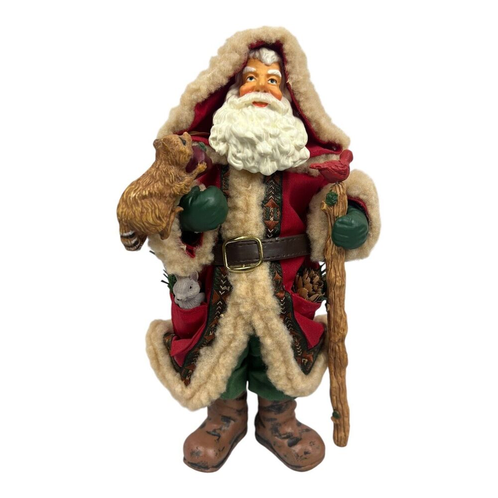 Santa Claus Figurine with Animals 11 In Christmas Red